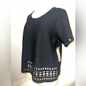 NWT RACHEL Rachel Roy Jersey Knit Top With Laser Cut Accents Size 0X MSRP $99.